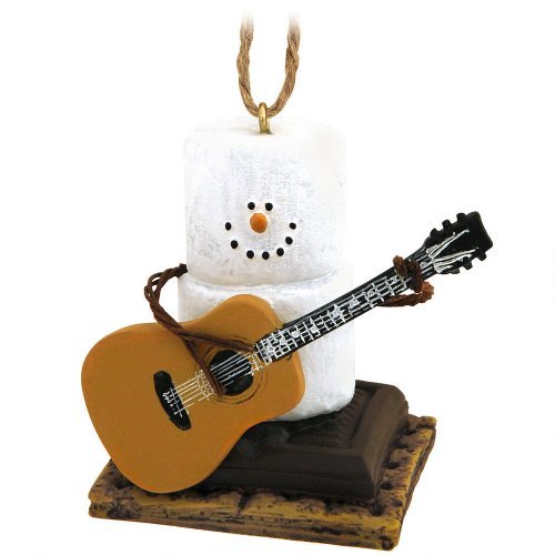 Product Cover Snowman Ornament - Marshmallow Snow Man Playing Guitar On S'mores Chocolate and Graham Cracker - Holiday Christmas Tree Decor