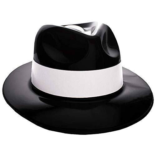 Product Cover Windy City Novelties Black Plastic with White Band Gangster Hat Fedoras 12 Pack