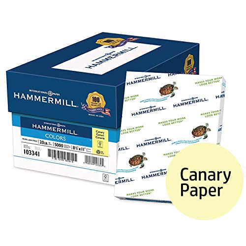 Product Cover Hammermill Colored Paper, Canary Printer Paper, 20lb, 8.5x11 Paper, Letter Size, 5,000 Sheets / 10 Ream Case, Pastel Paper, Colorful Paper (103341C)