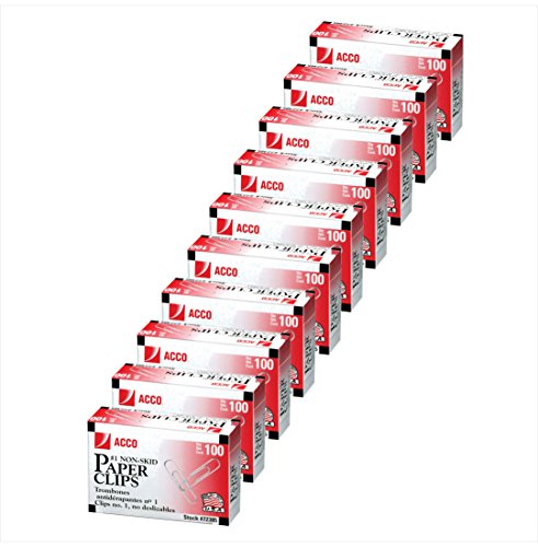 Product Cover ACCO Paper Clips, Economy, Non-skid, #1 Size, 100/Box, 10 Boxes (72385)