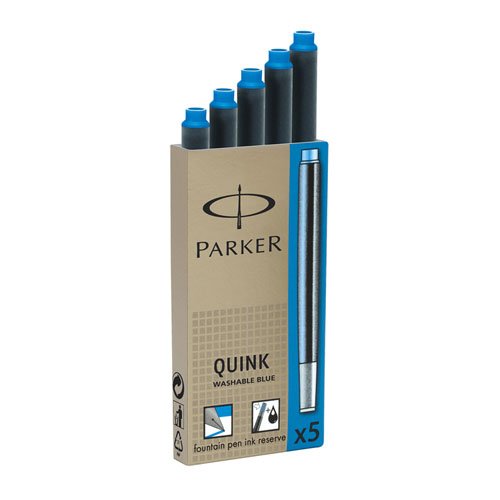 Product Cover Parker 3016031PP PARKER QUINK Long Fountain Pen Ink Refill Cartridges, Blue, 5 Count