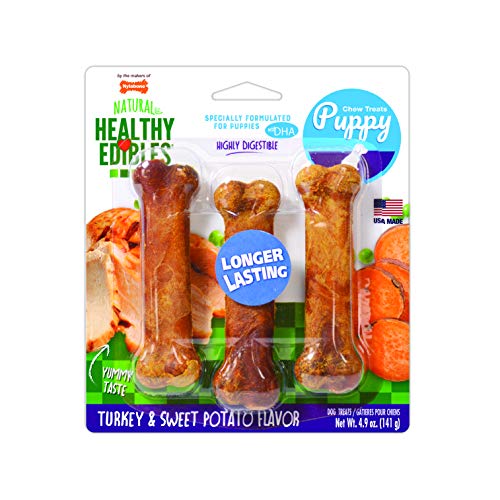 Product Cover Nylabone Healthy Edibles Puppy Chew Treats, Turkey & Sweet Potato, Regular, 3 Count