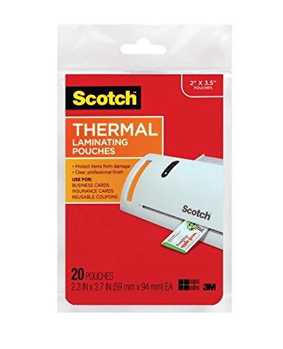 Product Cover Scotch Thermal Laminating Pouches, 2.3 x 3.7-Inches, 20-Pack (TP5851-20),Clear,20-Pouches