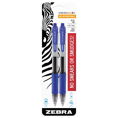 Product Cover Zebra Pen Sarasa X20 Retractable Gel Ink Pens, Medium Point 0.7mm, Blue Rapid Dry Ink, 2 Pack (Packaging may vary)