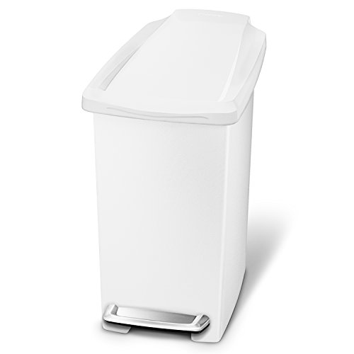 Product Cover simplehuman 10 Liter / 2.6 Gallon Compact Slim Bathroom or Office Step Trash Can, White Plastic