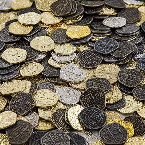 Product Cover Metal Pirate Coins - 30 Gold and Silver Spanish Doubloon Replicas - Fantasy Metal Coin Pirate Treasure