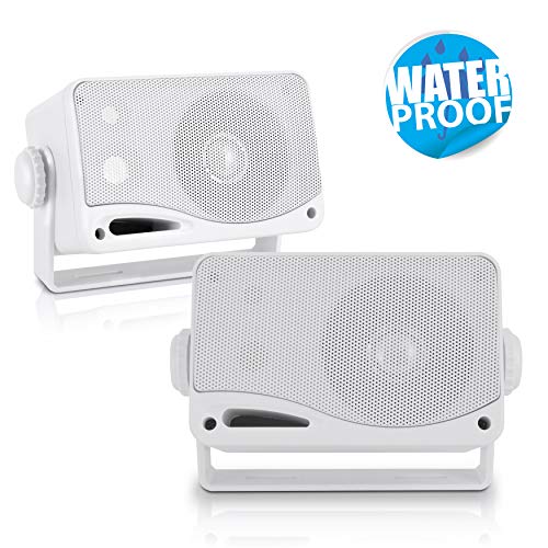 Product Cover 3-Way Weatherproof Outdoor Speaker Set - 3.5 Inch 200W Pair of Marine Grade Mount Speakers - in a Heavy Duty ABS Enclosure Grill - Home, Boat, Poolside, Patio, Indoor Outdoor Use - Pyle PLMR24 (White)