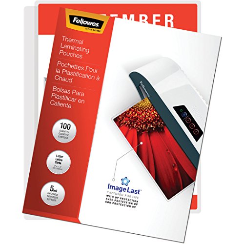 Product Cover Fellowes Thermal Laminating Pouches, ImageLast, Jam Free, Letter Size, 5 Mil, 100 Pack (52040)