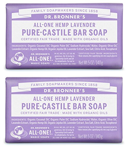 Product Cover Dr. Bronner's - Pure-Castile Bar Soap (Lavender, 5 ounce, 2-Pack) - Made with Organic Oils, For Face, Body and Hair, Gentle and  Moisturizing, Biodegradable, Vegan, Cruelty-free, Non-GMO