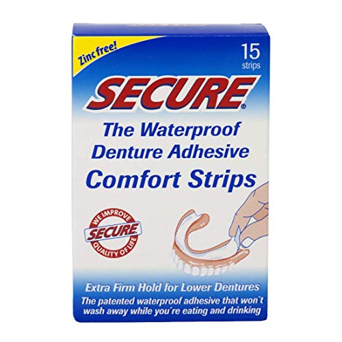Product Cover Secure Comfort Strips Waterproof Denture Adhesive - Zinc Free - Extra Firm Hold For Lower Dentures - 15 Strips (Pack of 2)