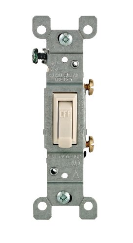 Product Cover Leviton 1451-2T 15 Amp, 120 Volt, Toggle Framed Single-Pole AC Quiet Switch, Residential Grade, Grounding, Light Almond