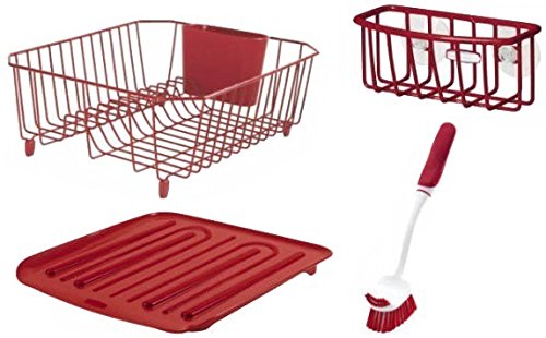 Product Cover Rubbermaid 4-Piece Dish Rack Sinkware Set, Red