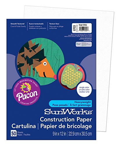 Product Cover Pacon SunWorks Construction Paper, 9-Inches by 12-Inches, 50-Count, Bright White (8703)
