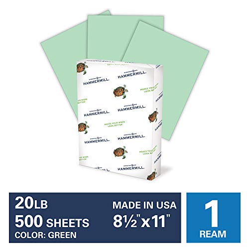 Product Cover Hammermill Green Colored 20lb Copy Paper, 8.5x11, 1 Ream, 500 Total Sheets, Made in USA, Sustainably Sourced From American Family Tree Farms, Acid Free, Pastel Printer Paper, 103366R