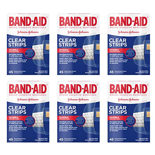 Product Cover Band-Aid Brand Perfect Blend Clear Light Adhesive Bandages for Minor Cuts, Assorted Sizes, 45 Count(Pack Of 6)