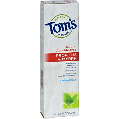 Product Cover Tom's of Maine Propolis & Myrrh Natural Fluoride Free Toothpaste, Spearmint 5.5 oz (155 g) (Pack of 6)