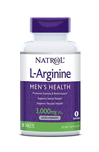 Product Cover Natrol L-Arginine Tablets, Promotes Stamina and Performance, Supports Sexual and Vascular Health, Contains Nitric Oxide with B Vitamin Complex, Amino Acid, Extra Strength, 3,000mg, 90 Count