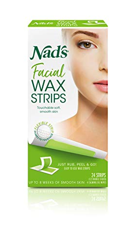 Product Cover Nad's Facial Wax Strips (Pack of 2) - Hypoallergenic All Skin Types - Facial Hair Removal For Women - At Home Waxing Kit with 24 Face Wax Strips + 4 Calming Oil Wipes