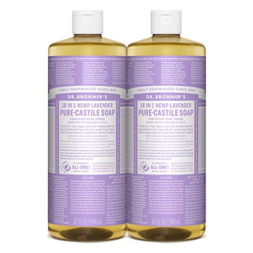 Product Cover Dr. Bronner's - Pure-Castile Liquid Soap (Lavender) - Made with Organic Oils, 18-in-1 Uses: Face, Body, Hair, Laundry, Pets and Dishes, Concentrated, Vegan, Non-GMO, 32 Fl Oz (Pack of 2)
