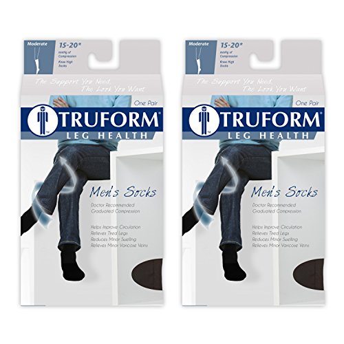 Product Cover Truform 1933, Compression Socks, Over the Calf Length, 15-20 mmhg, Black, Large (Pack of 2)