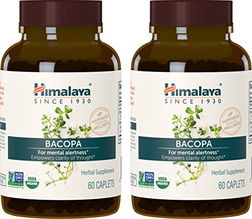 Product Cover Himalaya Organic Bacopa/Brahmi, 60 Caplets for Mental Alertness, Cognitive Health & Memory Support 750 mg, (Pack of 2)