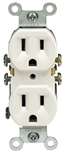 Product Cover Leviton M24-05320-WMP Straight Blade Duplex Receptacle With Ears, 125 V, 15 A, 2 Pole, 3 Wire, 10 pack, White, 10 Piece