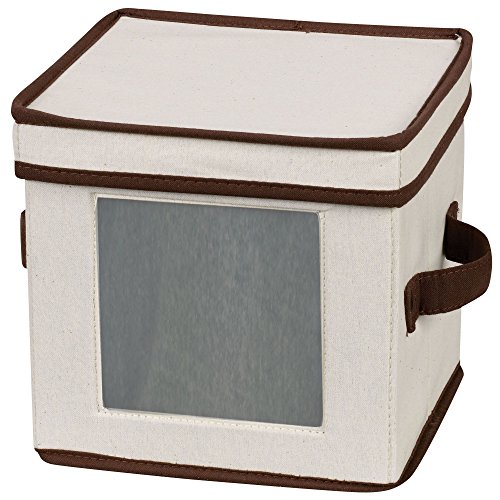 Product Cover Household Essentials 534 Dinnerware Storage Box with Lid and Handles | Chest for Salad Plates | Natural Canvas with Brown Trim