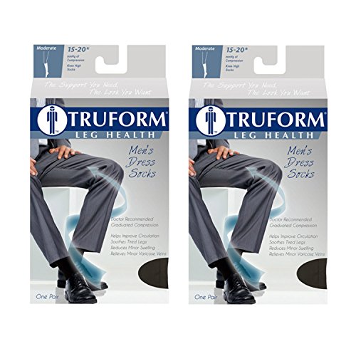 Product Cover Truform Men's Knee High 15-20 mmHg Compression Dress Socks, Black, Medium (Pack of 2)