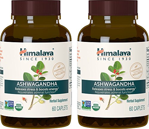 Product Cover Himalaya Organic Ashwagandha, Adaptogen for Stress-Relief, Cortisol Level Support and Energy Boost, 60 Caplets, 670 mg (2 Pack)