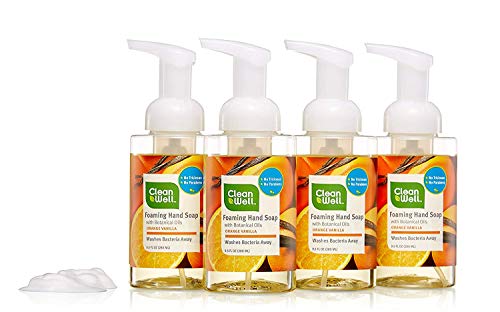 Product Cover CleanWell Foaming Hand Soap, Orange Vanilla, 9.5 fl oz (4 PK) - Paraben Free, Alcohol Free, Plant-Based, Cruelty Free, Nontoxic, Kid Friendly, Pump Bottle