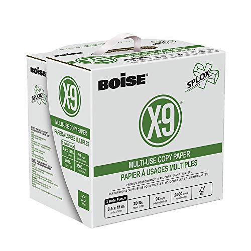 Product Cover Boise X-9 Multi-Use Copy Paper, SPLOX (Easy Carry Box), 3-Hole Punch, 92 Bright, 8.5 x 11, 20 lb. Reamless (2,500 Sheets)