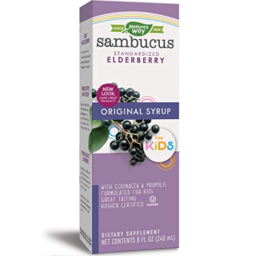 Product Cover Nature's Way Sambucus for Kids Syrup, Standardized Elderberry, Berry Flavor, 8 Fluid Ounces, Gluten-Free, Kosher Certified (Packaging May Vary)