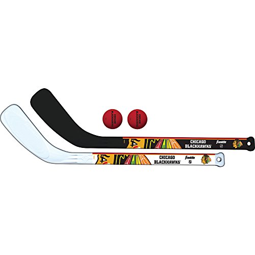 Product Cover Franklin Sports Chicago Blackhawks NHL Mini Hockey Stick Set - NHL Team Knee Hockey Stick and Ball Set - Two Player Stick Set - Great Toy for Kids