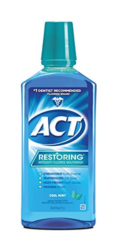 Product Cover ACT Restoring Mouthwash, Cool Splash Mint, 33.8 Ounce Bottles (Pack of 3), Anticavity Fluoride Mouthwash Helps Support Tooth Enamel and Oral Health to Help Prevent Tooth Decay and Cavities