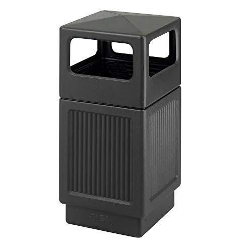 Product Cover Safco Products Canmeleon Outdoor/Indoor Recessed Panel Trash Can 9476BL, Black, Decorative Fluted Panels, 38-Gallon Capacity