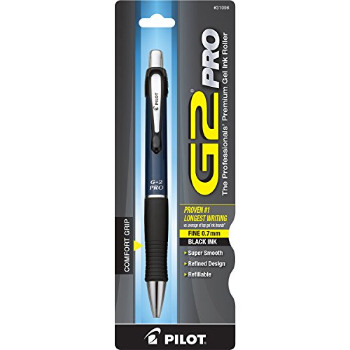 Product Cover PILOT G2 Pro Refillable & Retractable Rolling Ball Gel Pen, Fine Point, Blue Barrel, Black Ink, Single Pen (31096)