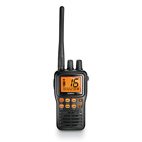Product Cover Uniden MHS75 Waterproof Handheld 2-Way VHF Marine Radio, Submersible, Selectable 1/2.5/5 Watt Transmit Power. All USA/International and Canadian Marine Channels - Color Black