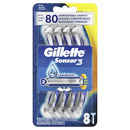 Product Cover Gillette Sensor3 Men's Disposable Razor, 8 Count, Mens Razors / Blades