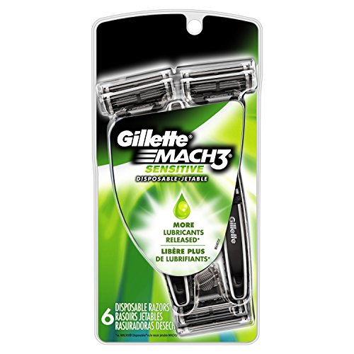 Product Cover Gillette Mach3 Men's Disposable Razor, Sensitive, 6 Razors, Mens Razors/Blades, 6 Count