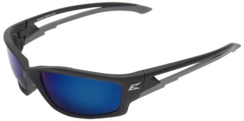 Product Cover Edge Eyewear TSKAP218 Kazbek Polarized Safety Glasses, Black with Aqua Precision Blue Mirror Lens