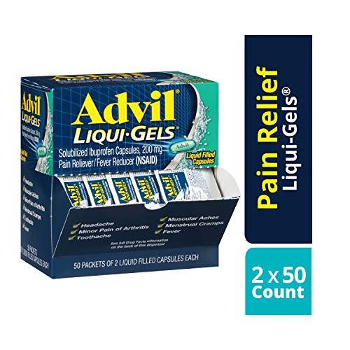 Product Cover Advil Liqui-Gels (50 Packets of 2 Capsules) Pain Reliever / Fever Reducer Liquid Filled Capsule, 200mg Ibuprofen, Temporary Pain Relief, Travel Pack, 100 Count (Pack of 1)