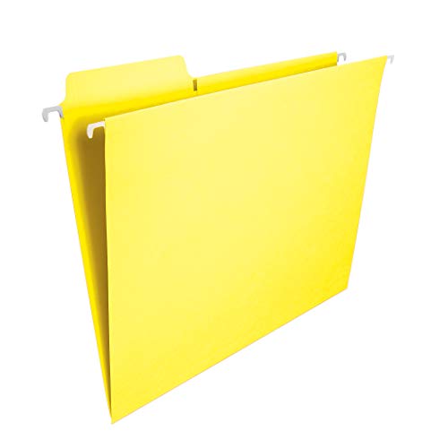 Product Cover Smead FasTab Hanging File Folder, 1/3-Cut Built-in Tab, Letter Size, Yellow, 20 per Box (64097)