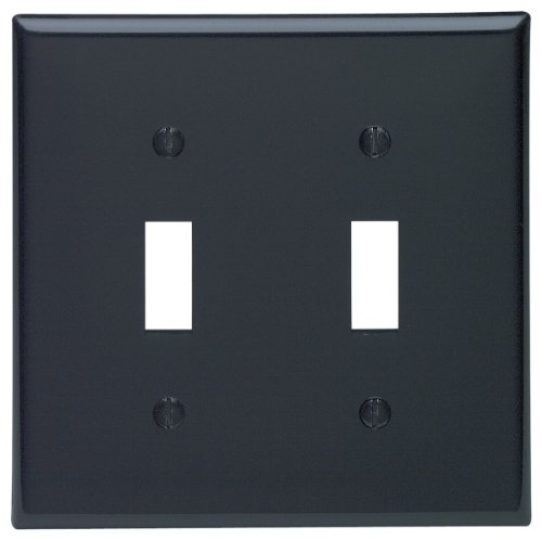 Product Cover Leviton 80709-E 2-Toggle Standard Size Wall Plate, 2 Gang, 4.5 In L X 4.56 In W 0.22 In T, Smooth, 1-Pack, Black