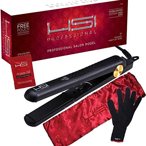 Product Cover HSI Professional Glider | Ceramic Tourmaline Ionic Flat Iron Hair Straightener | Straightens & Curls with Adjustable Temp | Incl Glove, Pouch, & Travel Size Argan Oil Hair Treatment | Packaging Varies