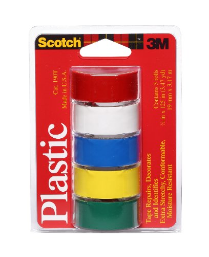 Product Cover Scotch Super Thin Waterproof Vinyl Plastic Colored Tape, .75-Inch by 125-Inch, 5-Pack - 190T