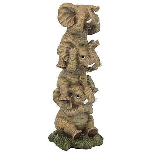 Product Cover Design Toscano Hear-No, See-No, Speak-No Evil Stacked Elephants Collectible Statue, 10 Inch, Polyresin, Full Color