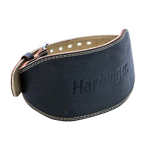 Product Cover Harbinger 361019 Padded Leather Contoured Weightlifting Belt with Suede Lining and Steel Roller Buckle, 6-Inch, Large