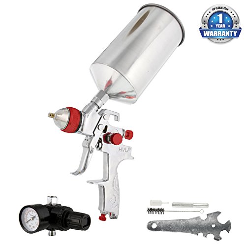 Product Cover TCP Global Professional Gravity Feed HVLP Spray Gun with a 1.4mm Fluid Tip, 1 Liter Aluminum Cup and Air Regulator
