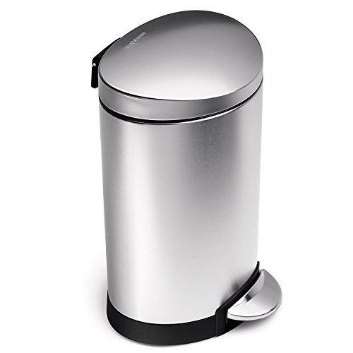 Product Cover simplehuman 6 Liter / 1.6 Gallon Compact Stainless Steel Semi-Round Bathroom Step Trash Can, Brushed Stainless Steel