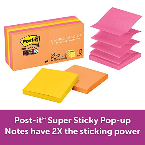 Product Cover Post-it Super Sticky Pop-up Notes, 3 x 3-Inches, Jewel Pop Collection, 10-Pads/Pack